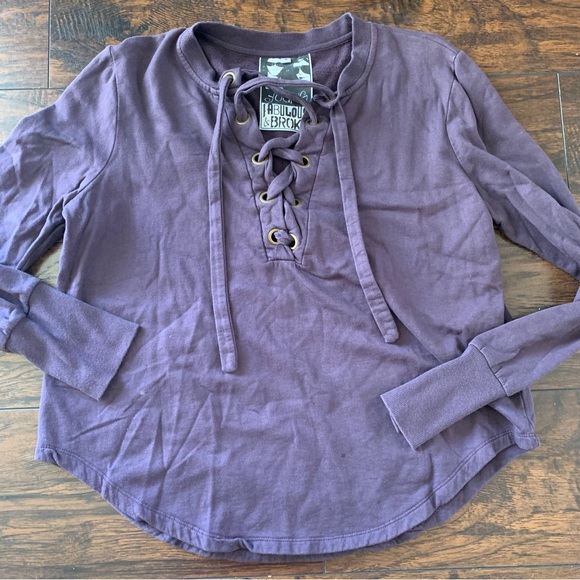 Young Fabulous & Broke Noelle Lace Up Sweatshirt size Small Purple - Picture 4 of 9